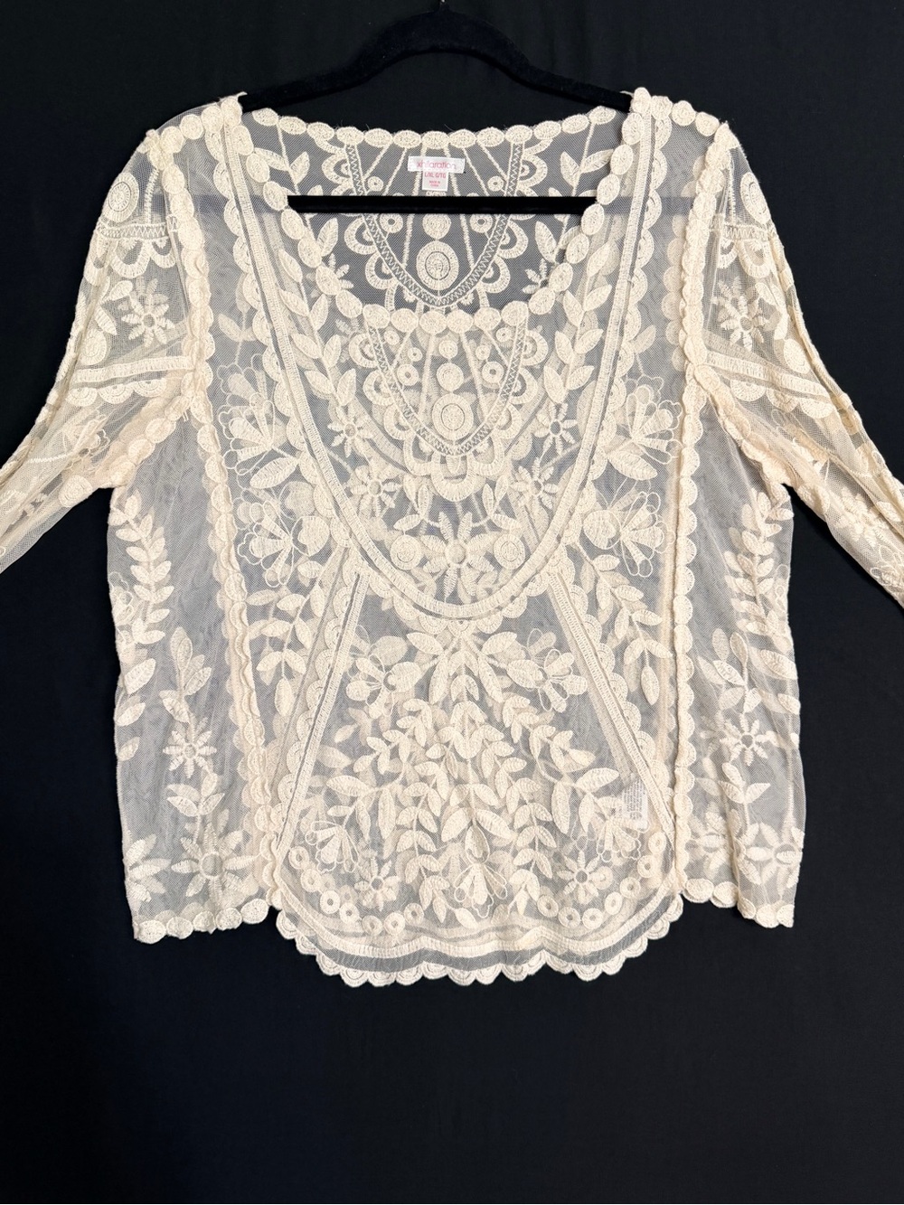 Cream Floral Lace Peasant Blouse long bell sleeve festival Hippie Woodstock - Picture 3 of 12
